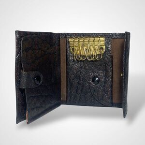 Justin Rhino Water Buffalo Key Holder Wallet Brown Leather Vintage Handmade